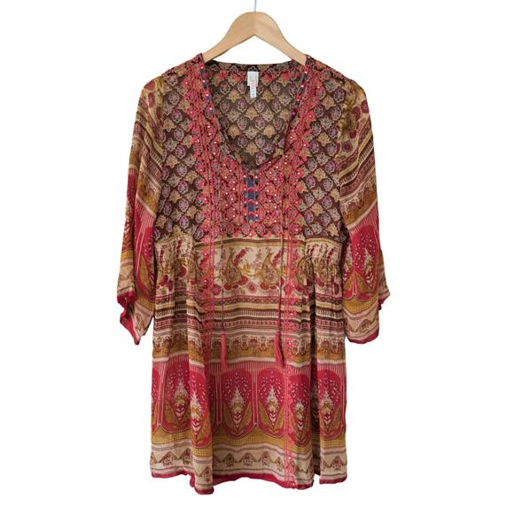 RAGA x Revolve Athena Tunic Mini Dress Embroidered Sheer Fall Floral Size Small - Picture 10 of 12